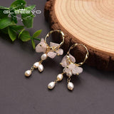 Pink Crystal Earrings Freshwater Pearl 925 Sterling Silver High Jewelry