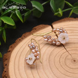 Purple Pearl Drop Earrings Floral Jewelry GE0987