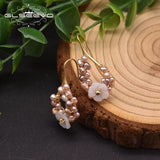 Purple Pearl Drop Earrings Floral Jewelry GE0987