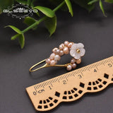 Purple Pearl Drop Earrings Floral Jewelry GE0987
