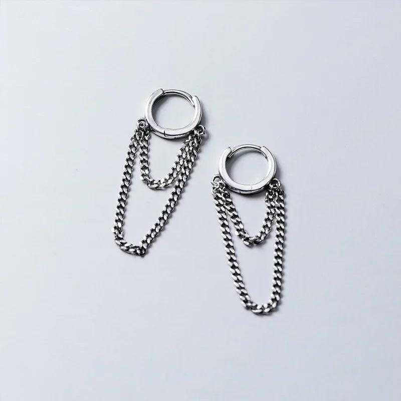 Real 925 Sterling Silver Tassel Hoop Earrings for Women Party Jewelry