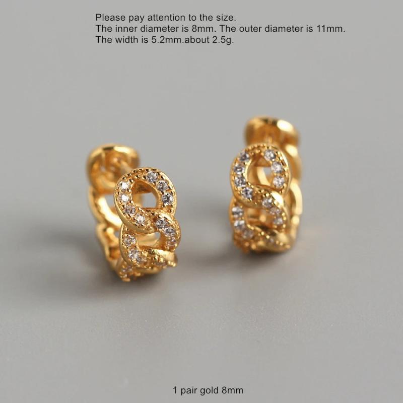 925 Silver Earring Zircon Leaves Geometric Chain Ear Ring Sweet Wild Woman Girl