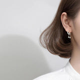 Moon & Stars Swing Zircon Stud Earrings 925 Silver Romantic Earring For Women