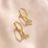925 Silver Butterfly Hoop Earrings 18K Plated Party Jewelry