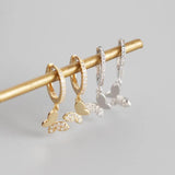 925 Silver Butterfly Hoop Earrings 18K Plated Party Jewelry