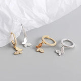 925 Silver Butterfly Hoop Earrings 18K Plated Party Jewelry