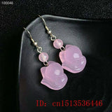 925 Silver Pink Agate Jade Fox Beads Earrings DIY Handmade Women Jewelry