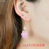 925 Silver Pink Agate Jade Fox Beads Earrings DIY Handmade Women Jewelry