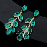 Green Tourmaline Leaf Earrings Tassel Drop Vintage Jewelry