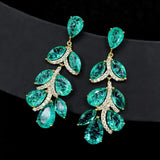 Green Tourmaline Leaf Earrings Tassel Drop Vintage Jewelry