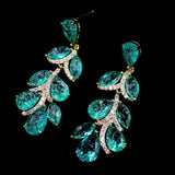 Green Tourmaline Leaf Earrings Tassel Drop Vintage Jewelry