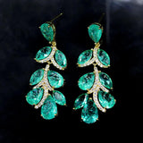 Green Tourmaline Leaf Earrings Tassel Drop Vintage Jewelry
