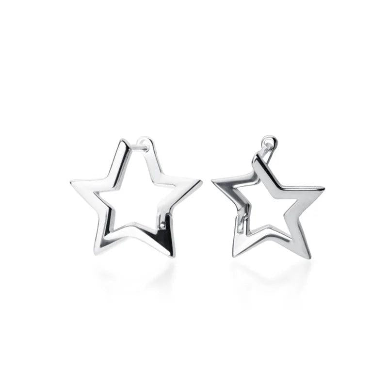 925 Sterling Silver Star Hoop Earrings for Women Party OL Jewelry Gift