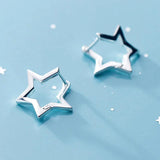 925 Sterling Silver Star Hoop Earrings for Women Party OL Jewelry Gift