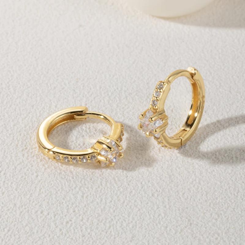925 Silver Crystal Pentagram Hoop Earrings 18K Plated Geometric Jewelry