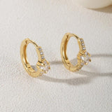 925 Silver Crystal Pentagram Hoop Earrings 18K Plated Geometric Jewelry