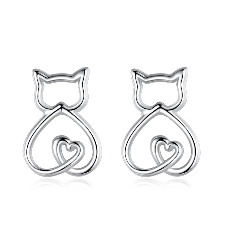 Eudora 925 Silver Kitten Earrings Heart Anti Allergy Women Jewelry Gift