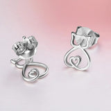 Eudora 925 Silver Kitten Earrings Heart Anti Allergy Women Jewelry Gift