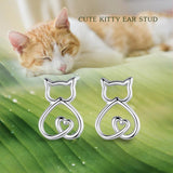 Eudora 925 Silver Kitten Earrings Heart Anti Allergy Women Jewelry Gift