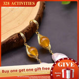 Fresh Water Baroque Pearls Dangle Hook Earrings Yellow Jade Jewelry GE0923B