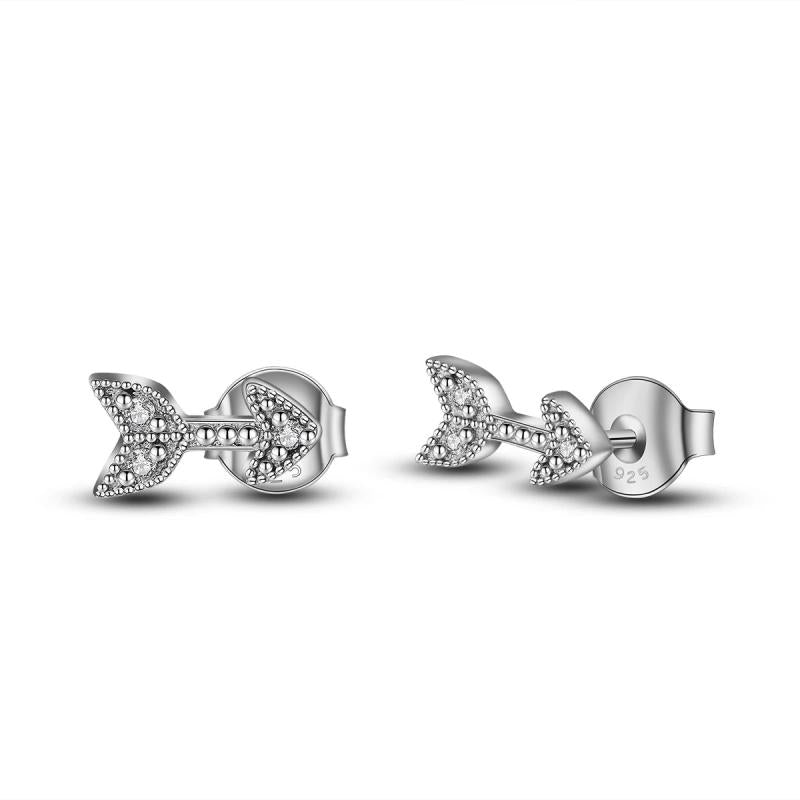 Eudora Sterling Silver Fish Earrings Zircon Inlay Hypoallergenic Jewelry