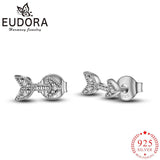 Eudora Sterling Silver Fish Earrings Zircon Inlay Hypoallergenic Jewelry