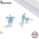 925 Silver Sea Turtle Stud Earrings Purple Zircon Women's Jewelry Gift