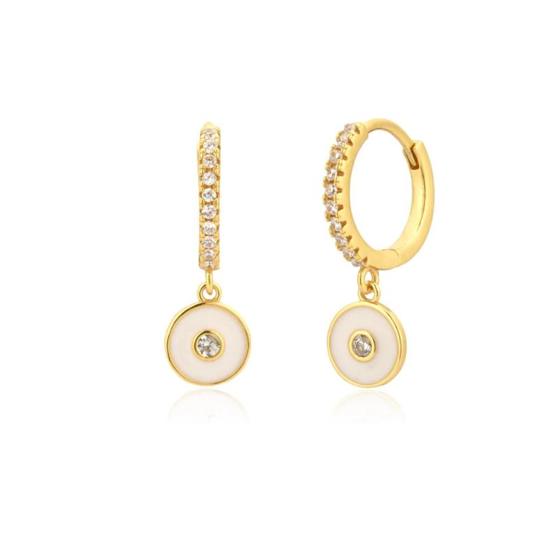 925 Silver Red Enamel Circle Coins Drop Earrings Lucky Eye Party Jewelry