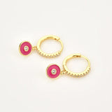 925 Silver Red Enamel Circle Coins Drop Earrings Lucky Eye Party Jewelry