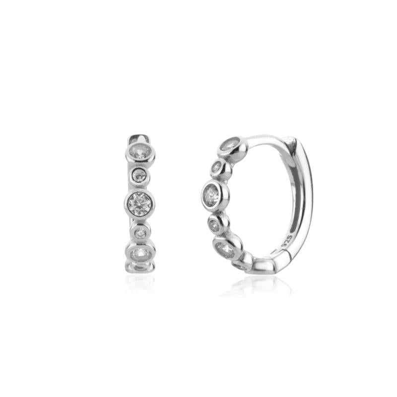 925 Silver 10mm Zircon CZ Charm Hoops Earrings Circle Women Jewelry