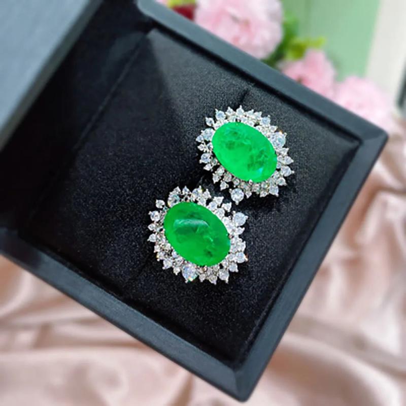 Emerald Paraiba Tourmaline Diamond Stud Earrings Vintage Fine Jewelry