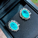 Emerald Paraiba Tourmaline Diamond Stud Earrings Vintage Fine Jewelry