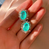 Emerald Paraiba Tourmaline Diamond Stud Earrings Vintage Fine Jewelry