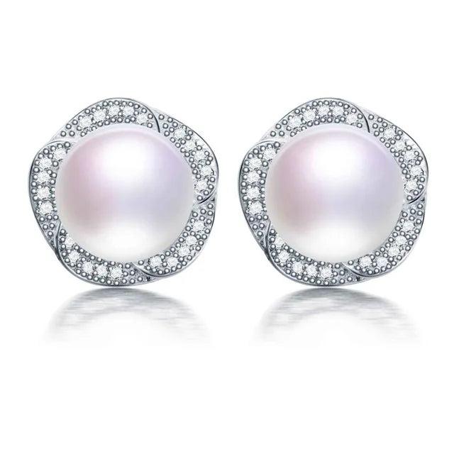 High Luster AAAA 9-10mm Freshwater Pearl Stud Earrings, Pink Purple Golden