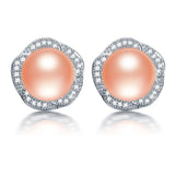 High Luster AAAA 9-10mm Freshwater Pearl Stud Earrings, Pink Purple Golden