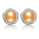 High Luster AAAA 9-10mm Freshwater Pearl Stud Earrings, Pink Purple Golden