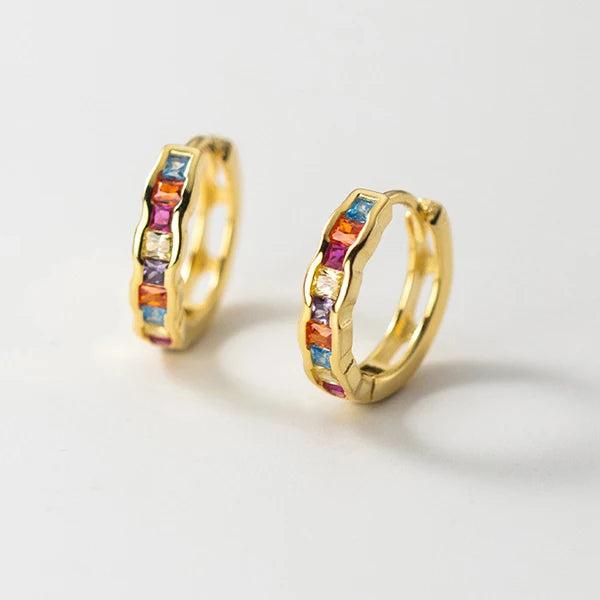 925 Silver Colorful Zircon Round Hoop Earrings Women Jewelry