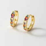925 Silver Colorful Zircon Round Hoop Earrings Women Jewelry
