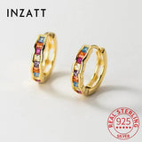 925 Silver Colorful Zircon Round Hoop Earrings Women Jewelry