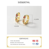 925 Silver Colorful Zircon Round Hoop Earrings Women Jewelry