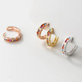 925 Silver Colorful Zircon Round Hoop Earrings Women Jewelry