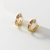 925 Silver Colorful Zircon Round Hoop Earrings Women Jewelry