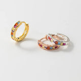 925 Silver Colorful Zircon Round Hoop Earrings Women Jewelry