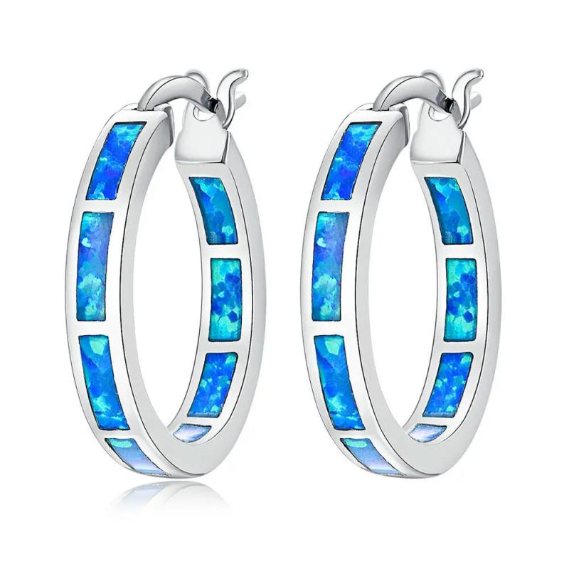 Opal 925 Silver Hoop Earrings for Girls Fine Jewelry