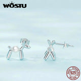 925 Silver Balloon Dog Stud Earrings Drop Charms Girl Jewelry