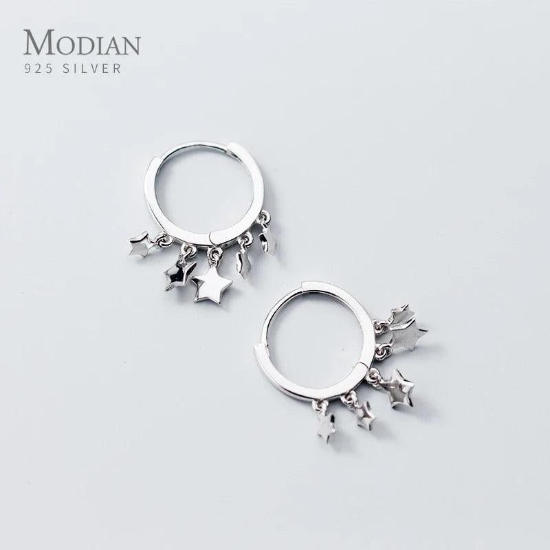925 Silver Stars Swing Hoop Earrings for Women Party Jewelry