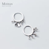925 Silver Stars Swing Hoop Earrings for Women Party Jewelry