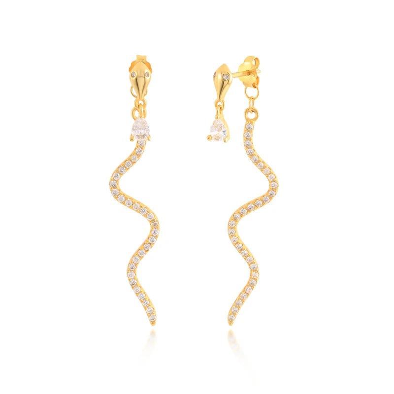 925 Silver Zircon CZ Snake Hoop Earrings Clear Party Piercing Jewelry