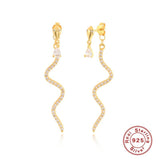 925 Silver Zircon CZ Snake Hoop Earrings Clear Party Piercing Jewelry
