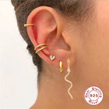 925 Silver Zircon CZ Snake Hoop Earrings Clear Party Piercing Jewelry